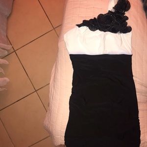 Off the shoulder dress.